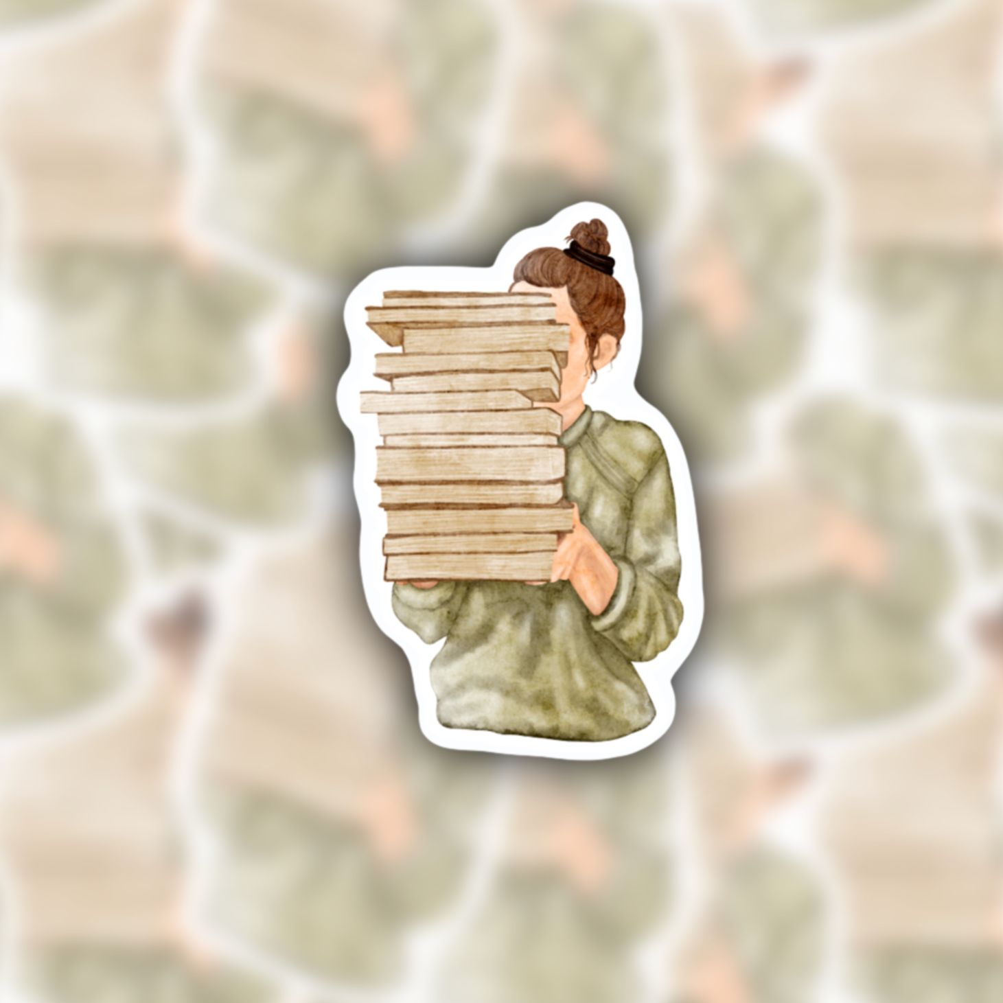 Bookish Girl With Full Book Stack sticker