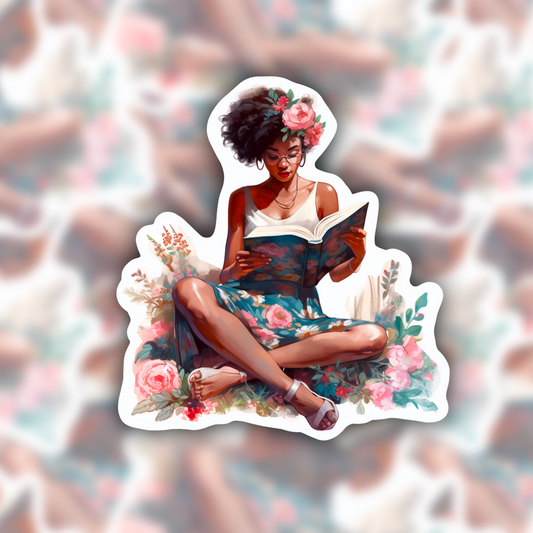 Floral Bookish Girl sticker