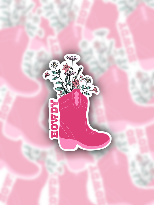 Pink Howdy Cowboy Boot sticker