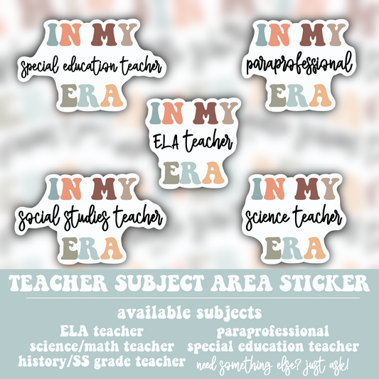 Personalized Teacher Subject Area Eras Stickers