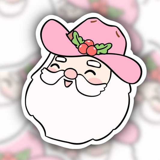 pink sticker - santa sticker - pink christmas sticker - cowboy santa sticker - RF Design Company - waterproof sticker