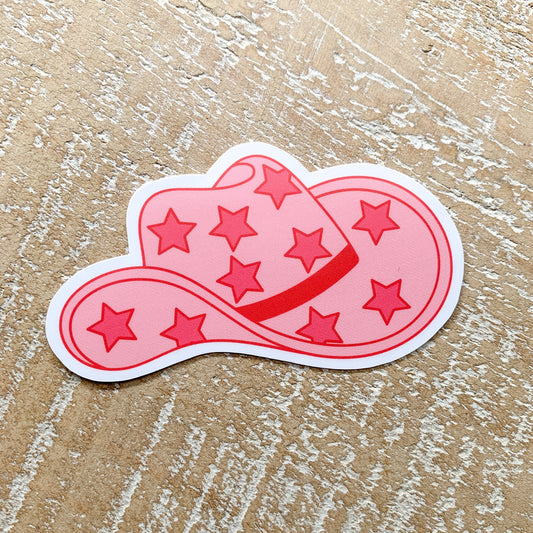 pink cowgirl hat sticker - coquette sticker - farmers market sticker - waterproof sticker - RF Design Company- trendy sticker