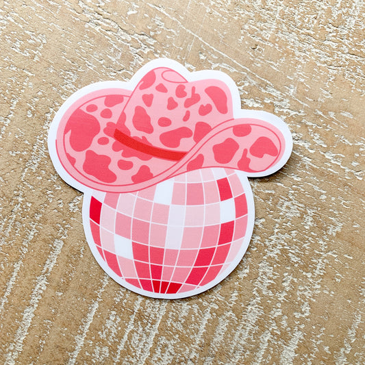 pink disco ball sticker - pink cowgirl hat sticker - coquette sticker - farmers market sticker - waterproof sticker - RF Design Company- trendy sticker