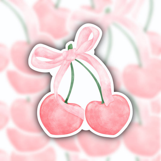 pink bow sticker - cherries sticker - coquette sticker - farmers market sticker - waterproof sticker - RF Design Company- trendy sticker