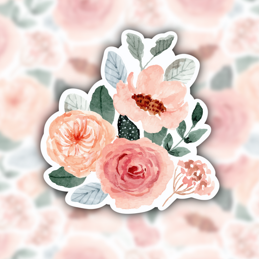 pink florals sticker - pink flowers sticker - waterproof sticker - RF Design Company