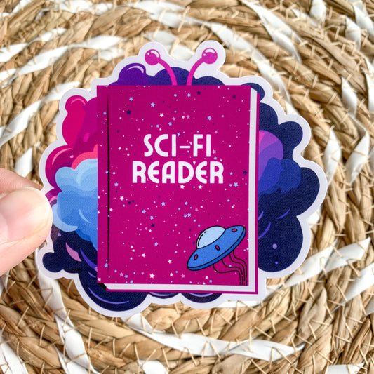 sci fi reader sticker - reading sticker - waterproof sticker - gifts for readers - RF design company