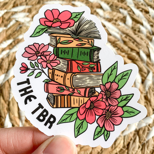 tbr florals sticker - to be read sticker - waterproof sticker - gifts for readers - RF design company