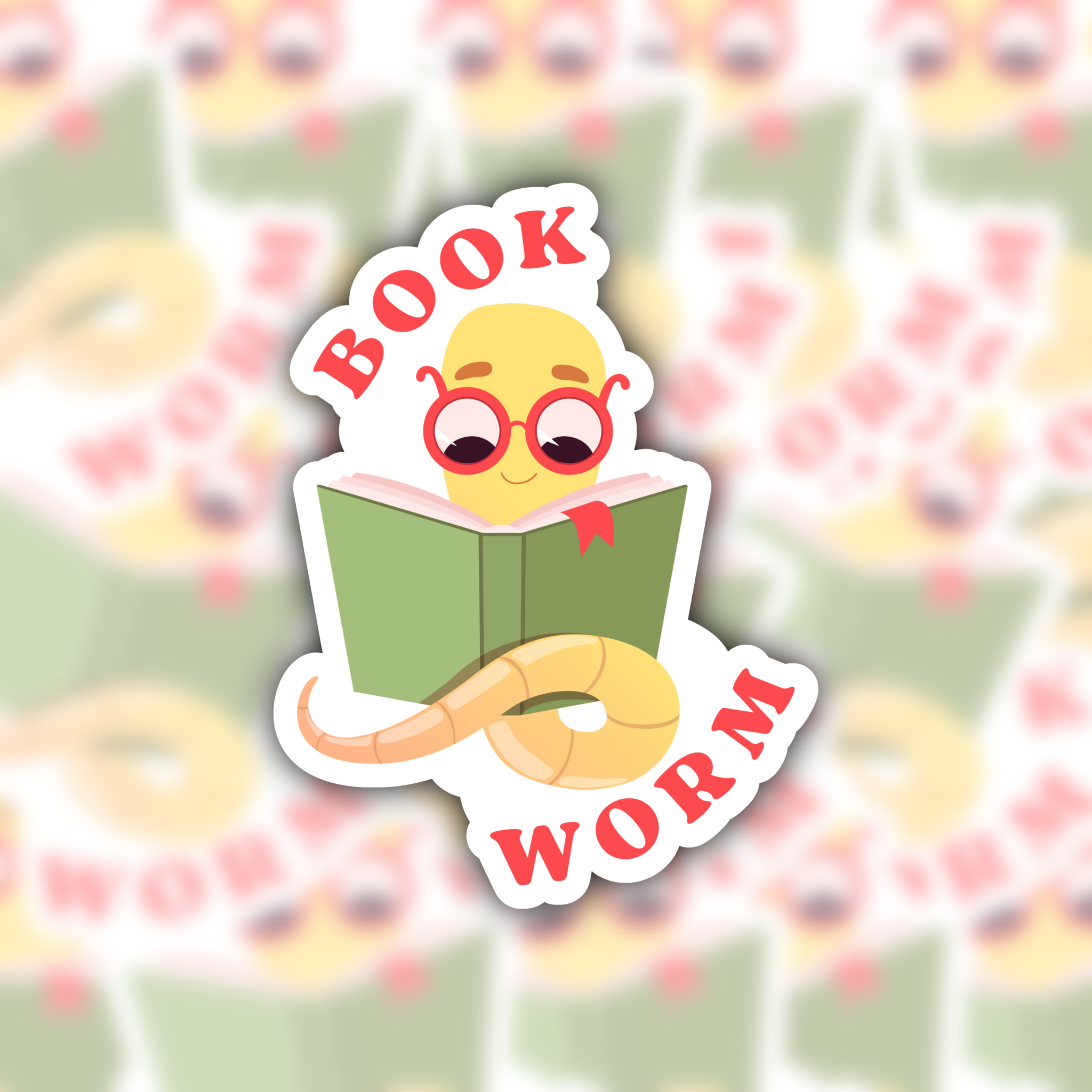 book worm sticker - reading sticker - waterproof sticker - gifts for readers - RF design company