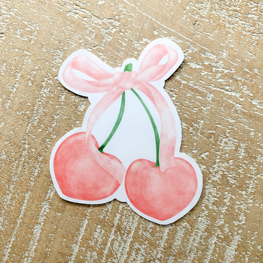 pink bow sticker - cherries sticker - coquette sticker - farmers market sticker - waterproof sticker - RF Design Company- trendy sticker